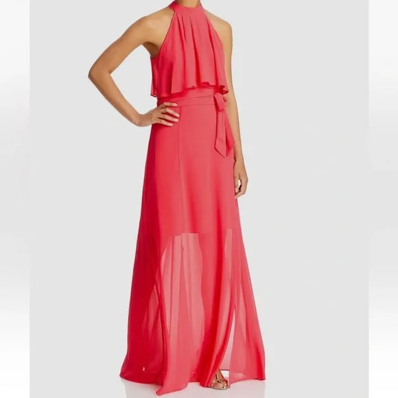Eliza J | Dresses | Eliza J Pink Chiffon Halter Neck Maxi Dress Euc Size 6  | Poshmark